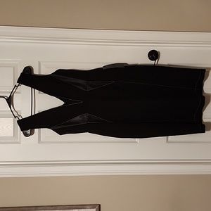 BCBGMAXAZRIA Beverly Dress, Black Sleeveless, Faux Leather V Insets, Size 10